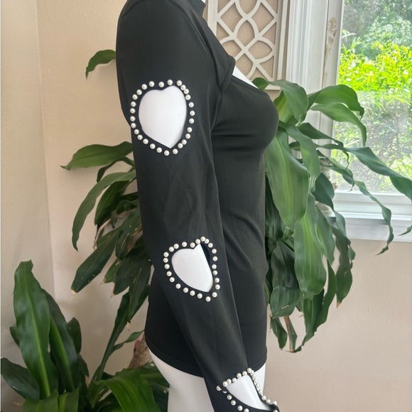 Black Long Sleeve Top with Heart Cutouts - Picture 3 of 5